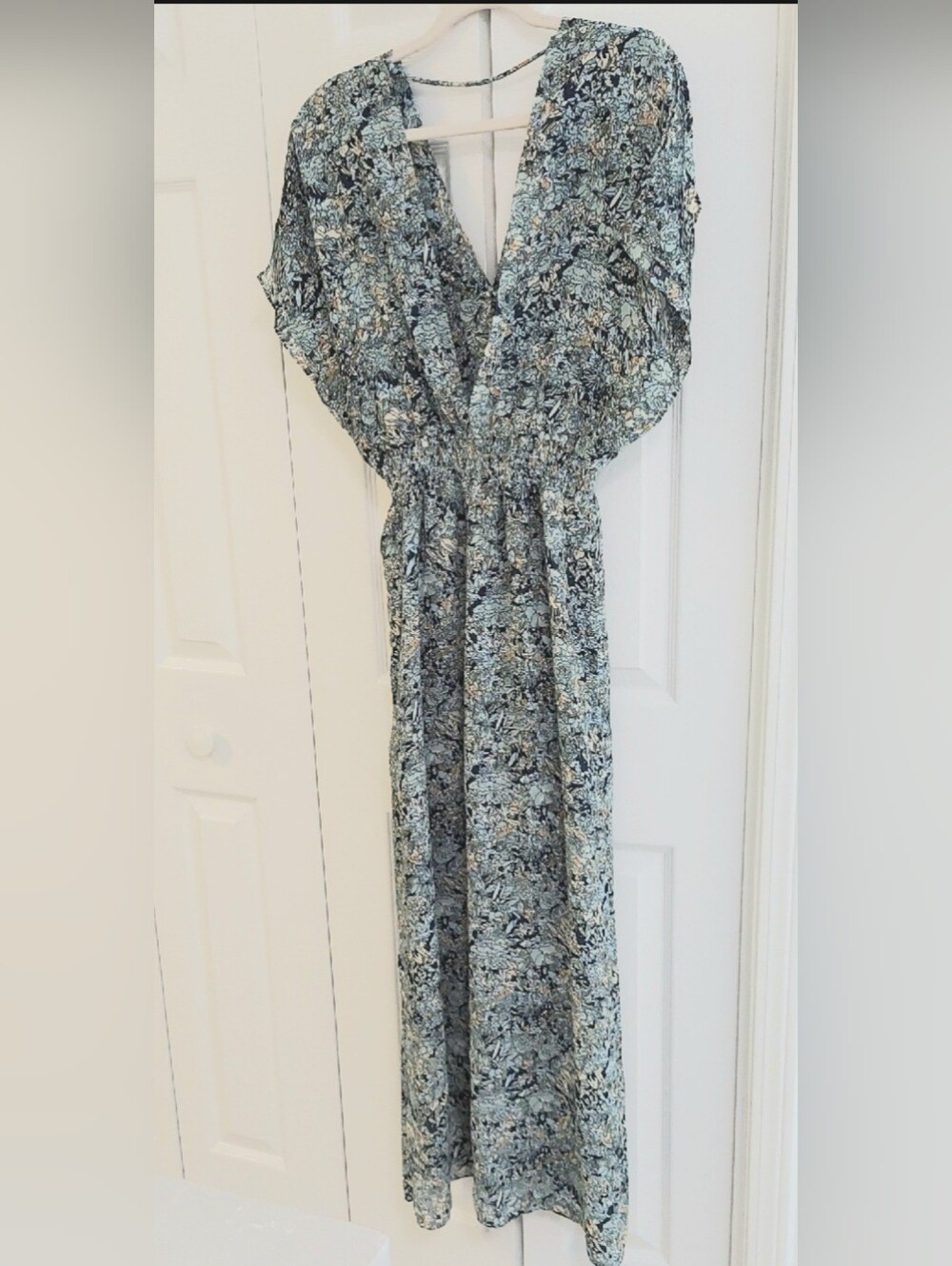 Maje Dress, NEW! Size Large (40FR), Blue Floral Print, Handkerchief Hem - Picture 12 of 16